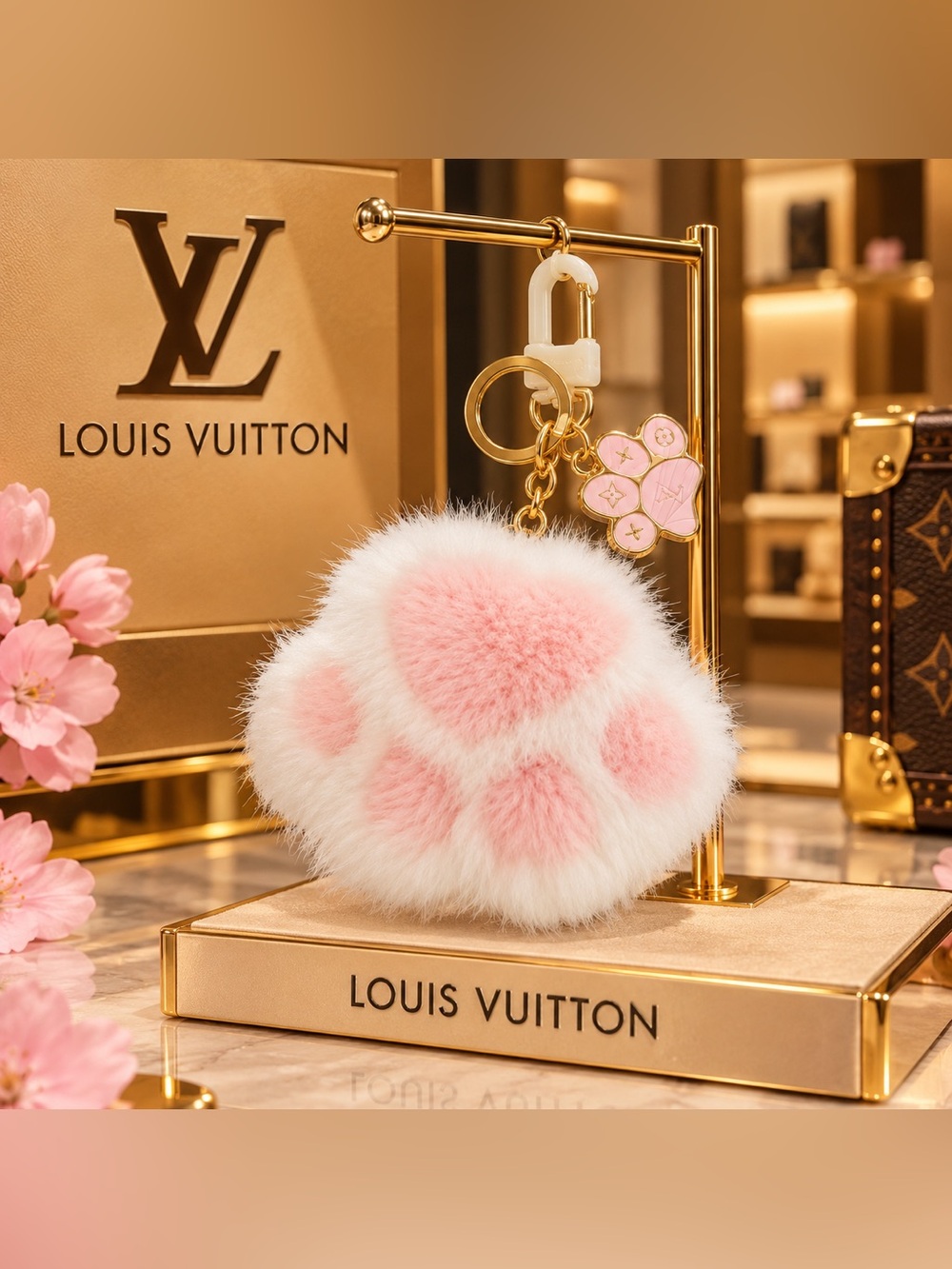 Plush Paw Keychain Charm – Pink and White